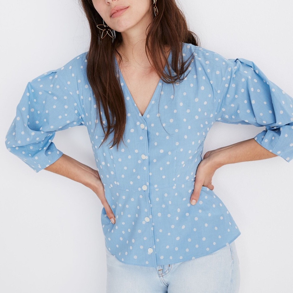Madewell Dot Peplum Button Up Shirt